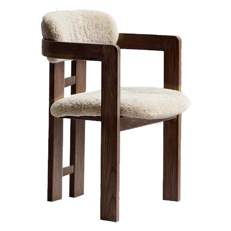 Minimalist Solid Ash Dining Chair with Teddy Fabric Seat