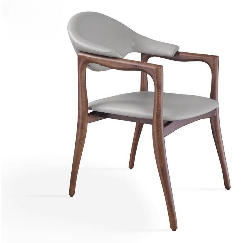 Modern Solid Wood Armchair with PU Leather Seat