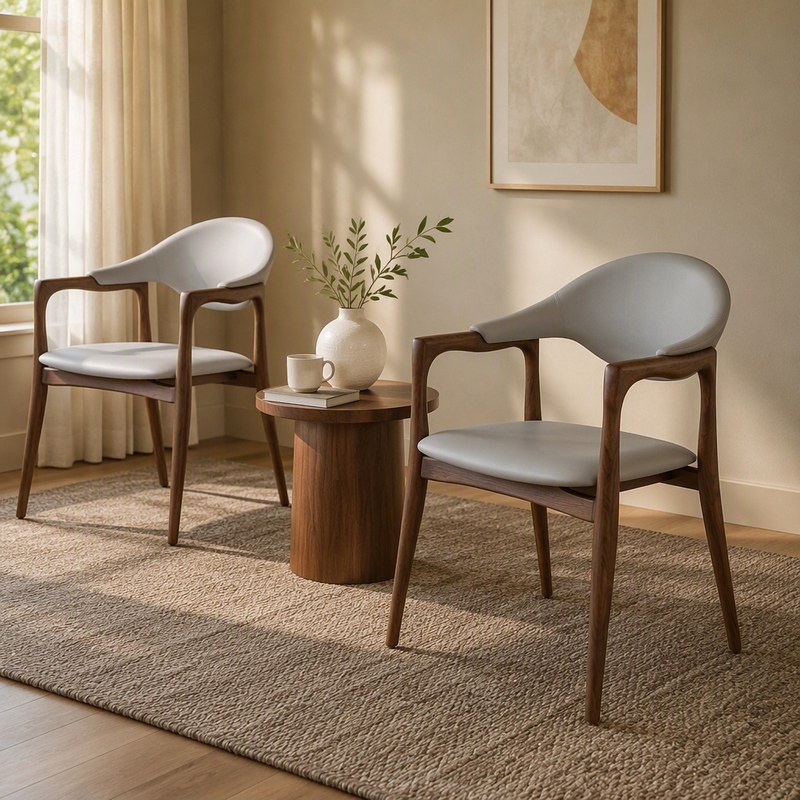 Modern Solid Wood Armchair with PU Leather Seat