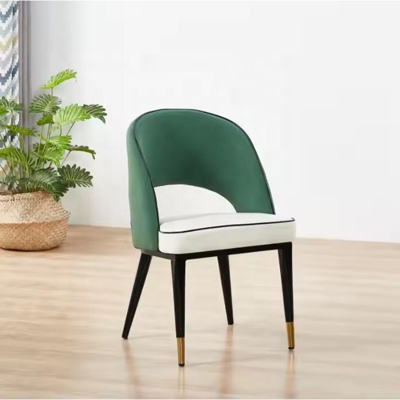 Nordic Metal Dining Chair with PU Leather Seat and Round Back
