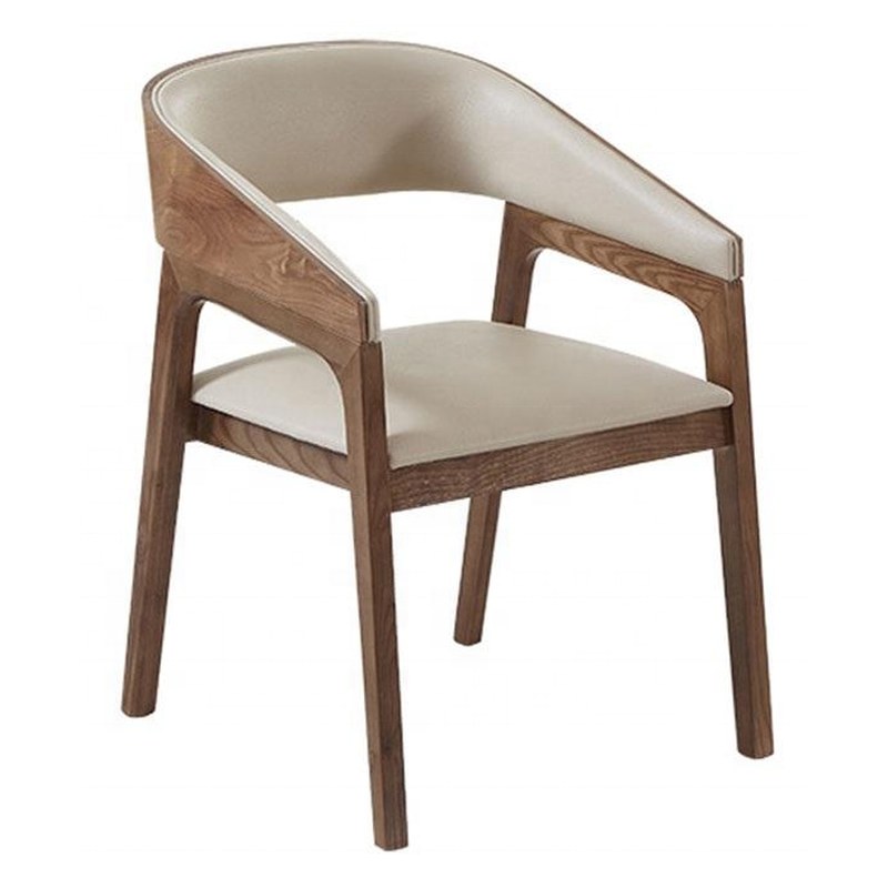 Modern Solid Wood Armchair with Leather Seat