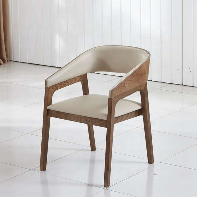 Modern Solid Wood Armchair with Leather Seat