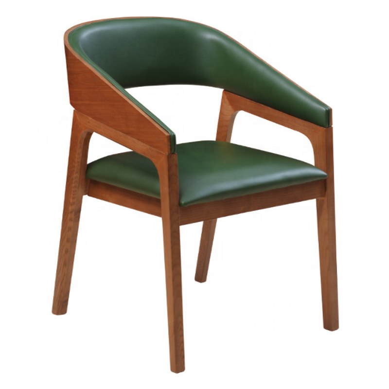Modern Solid Wood Armchair with Leather Seat