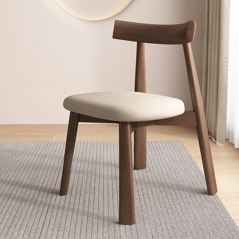 Nordic Solid Wood Dining Chair with Leather Seat