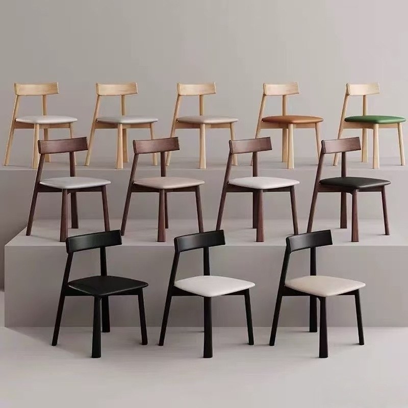 Nordic Solid Wood Dining Chair with Leather Seat