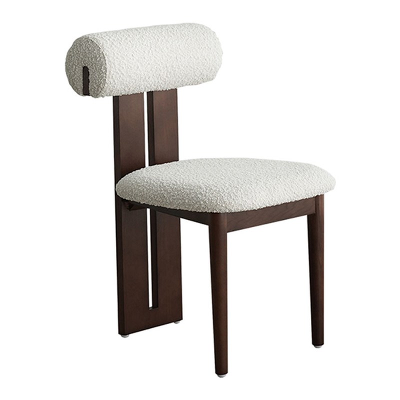 Mid-Century Solid Wood Dining Chair with Bouclé Seat and Slat Back