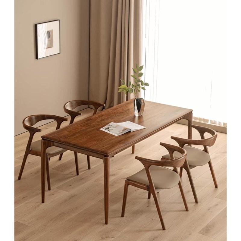 Modern Solid Wood Dining Chair with Leather Seat and Padded Seat