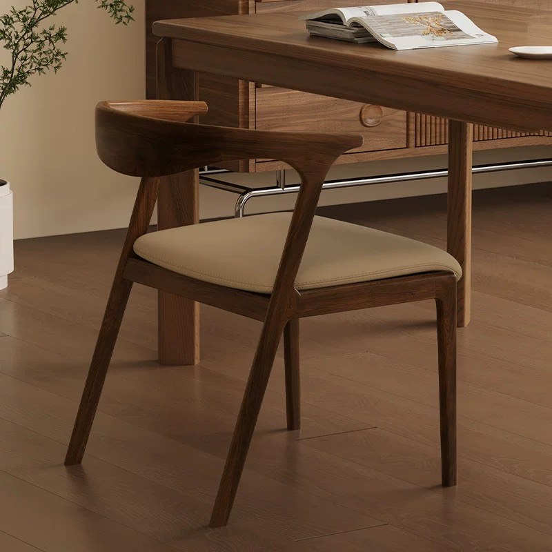Modern Solid Wood Dining Chair with Leather Seat and Padded Seat