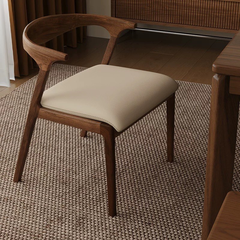 Modern Solid Wood Dining Chair with Leather Seat and Padded Seat