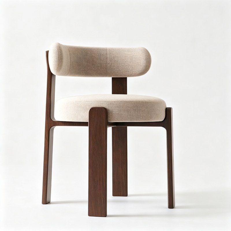 Mid-Century Solid Wood Dining Chair with French Back