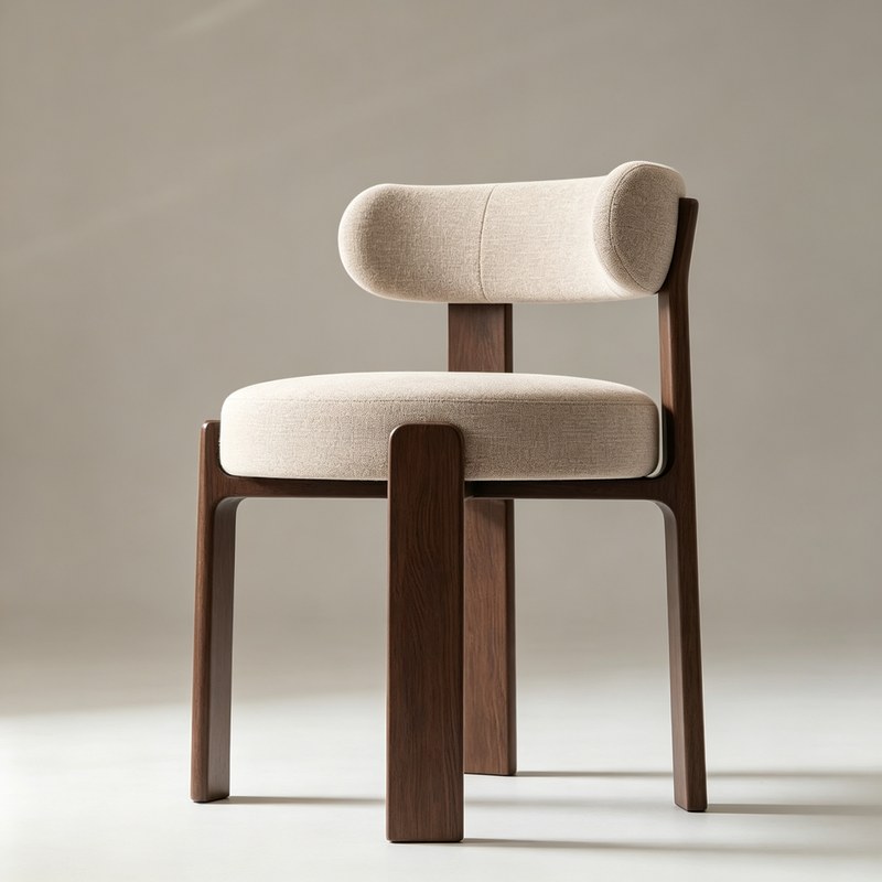 Mid-Century Solid Wood Dining Chair with French Back