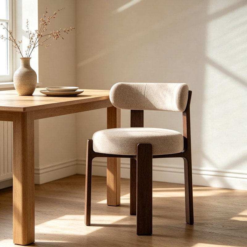 Mid-Century Solid Wood Dining Chair with French Back