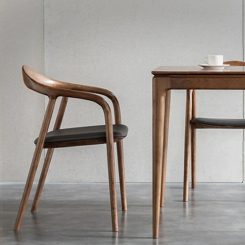 Modern Solid Ash Dining Chair with PU Leather Seat