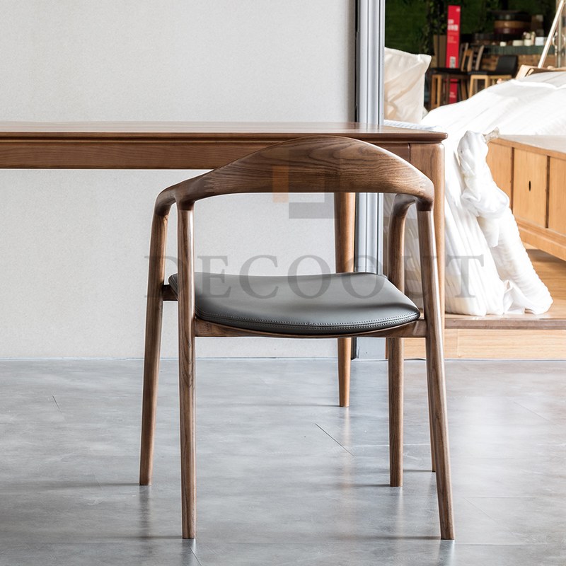Modern Solid Ash Dining Chair with PU Leather Seat