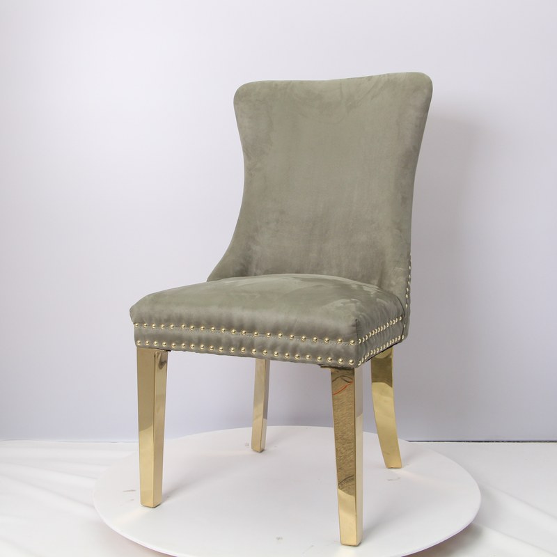 Modern Metal Dining Chair with Velvet Seat and Nailhead Trim