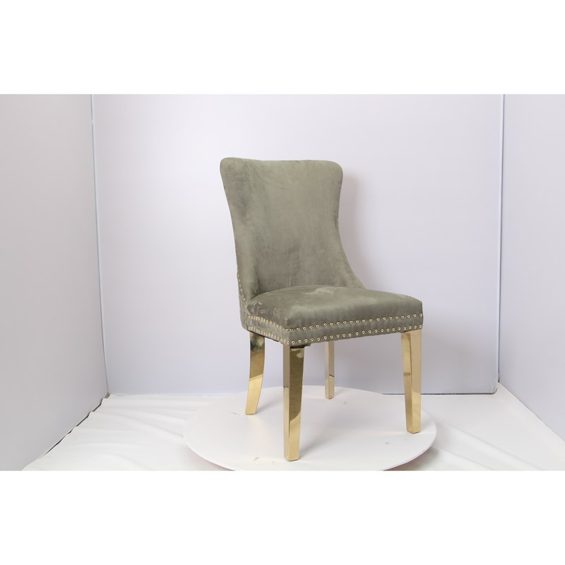 Modern Metal Dining Chair with Velvet Seat and Nailhead Trim