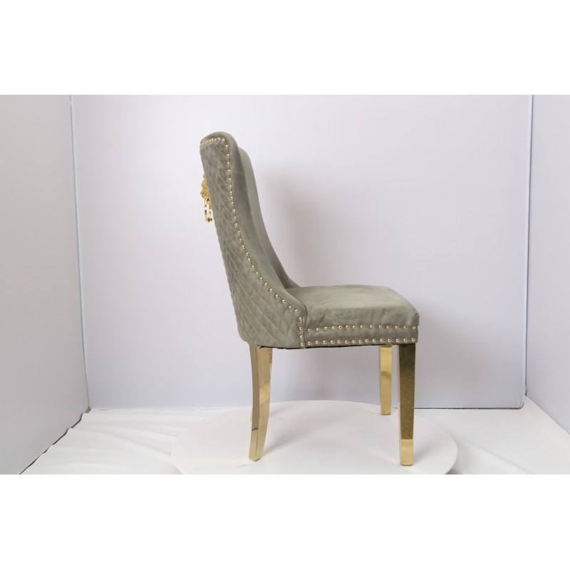 Modern Metal Dining Chair with Velvet Seat and Nailhead Trim