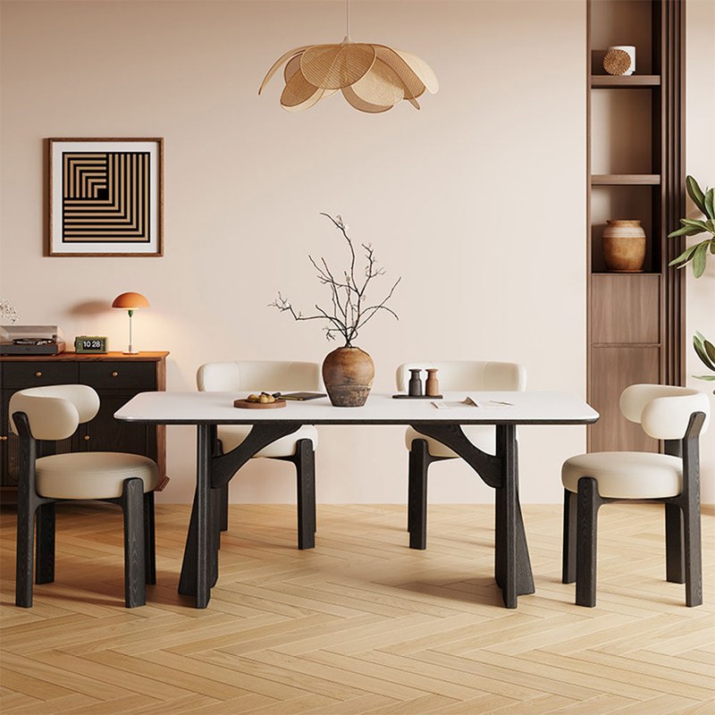 Modern Solid Wood Dining Chair with Leather Seat and Waterproof Upholstery