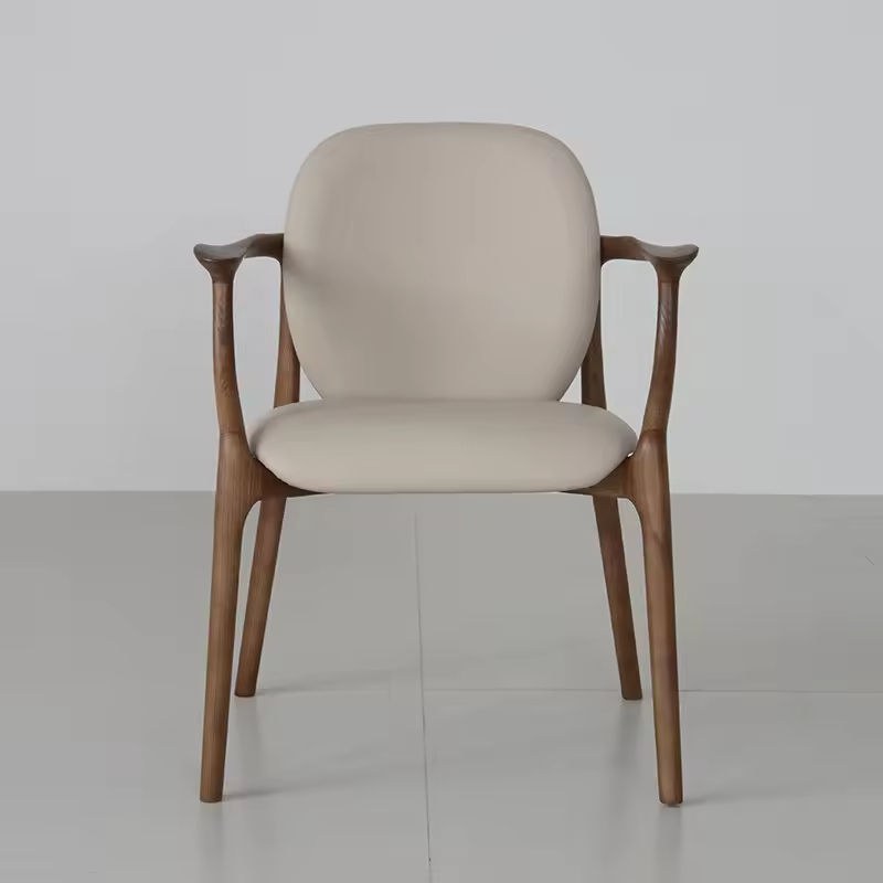 Minimalist Solid Wood Armchair with Leather Seat