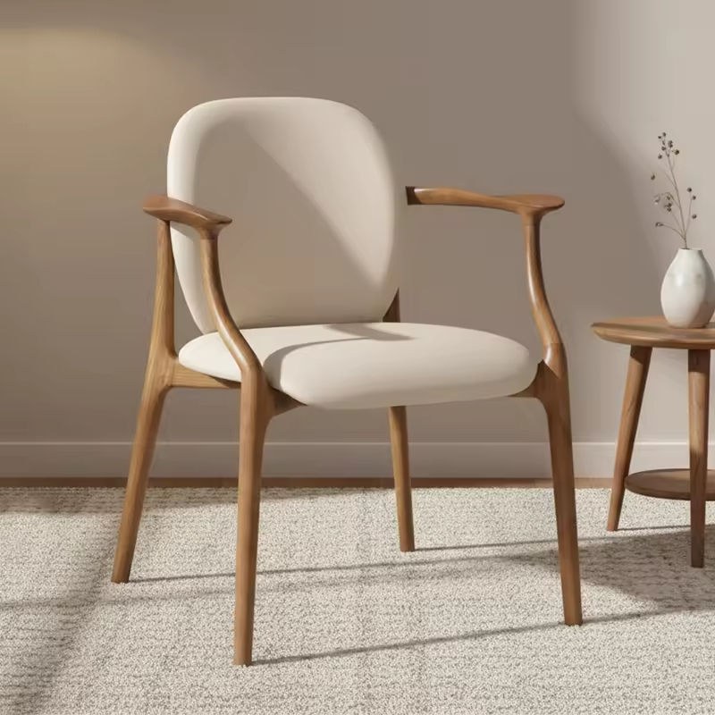 Minimalist Solid Wood Armchair with Leather Seat