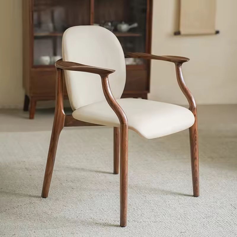 Minimalist Solid Wood Armchair with Leather Seat