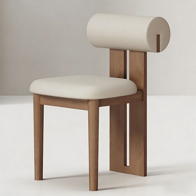 Nordic Solid Wood Dining Chair with Leather Seat, High Back and Ergonomic Back