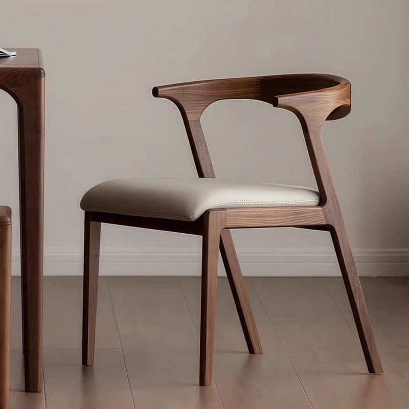 Nordic Walnut Dining Chair with Leather Seat