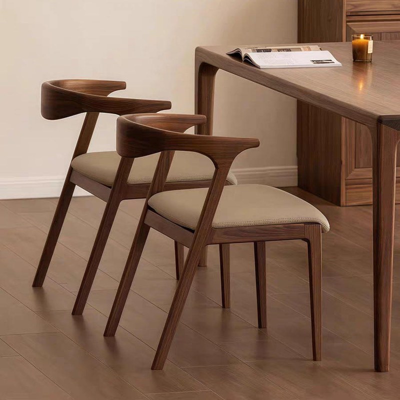 Nordic Walnut Dining Chair with Leather Seat