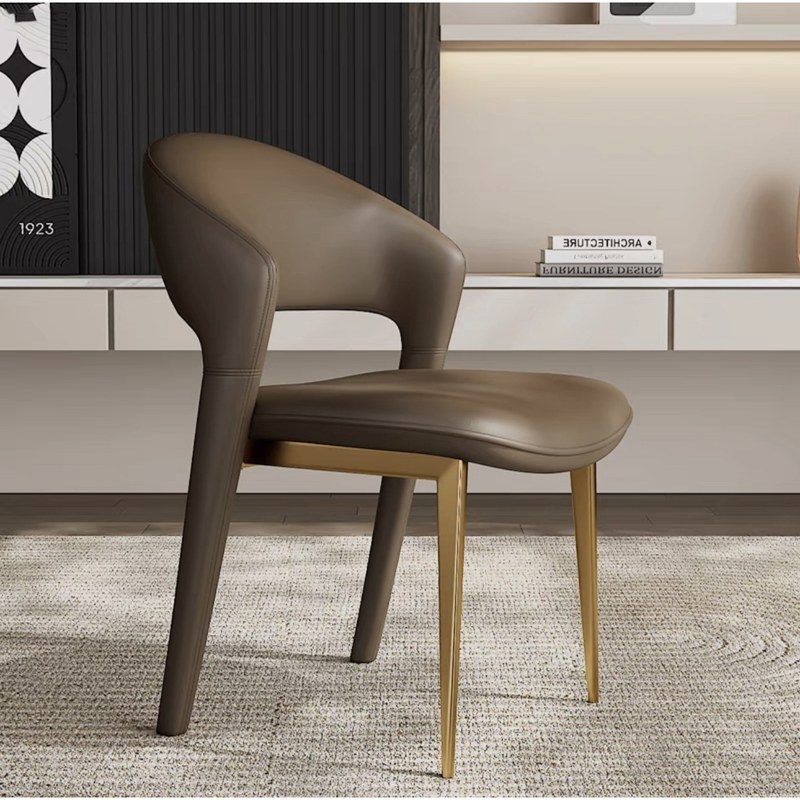 Modern Solid Wood Dining Chair with Leather Seat, Swivel Base and Metal Legs