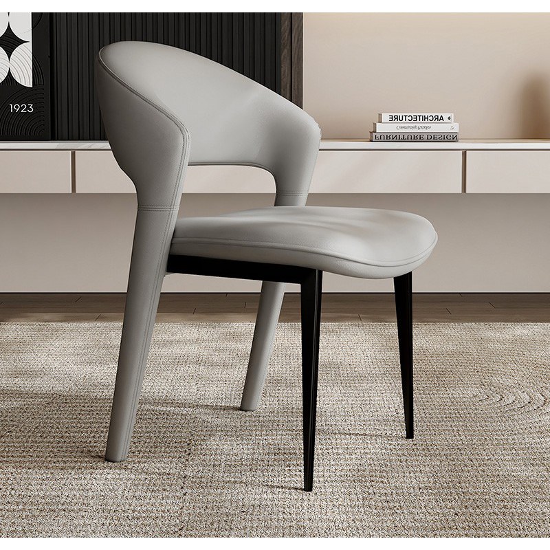 Modern Solid Wood Dining Chair with Leather Seat, Swivel Base and Metal Legs