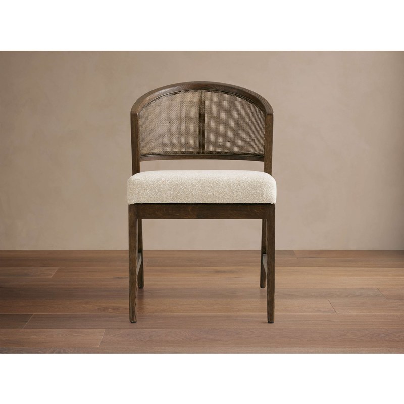 Mid-Century Rattan Leisure Chair with Bouclé Seat and Barrel Back