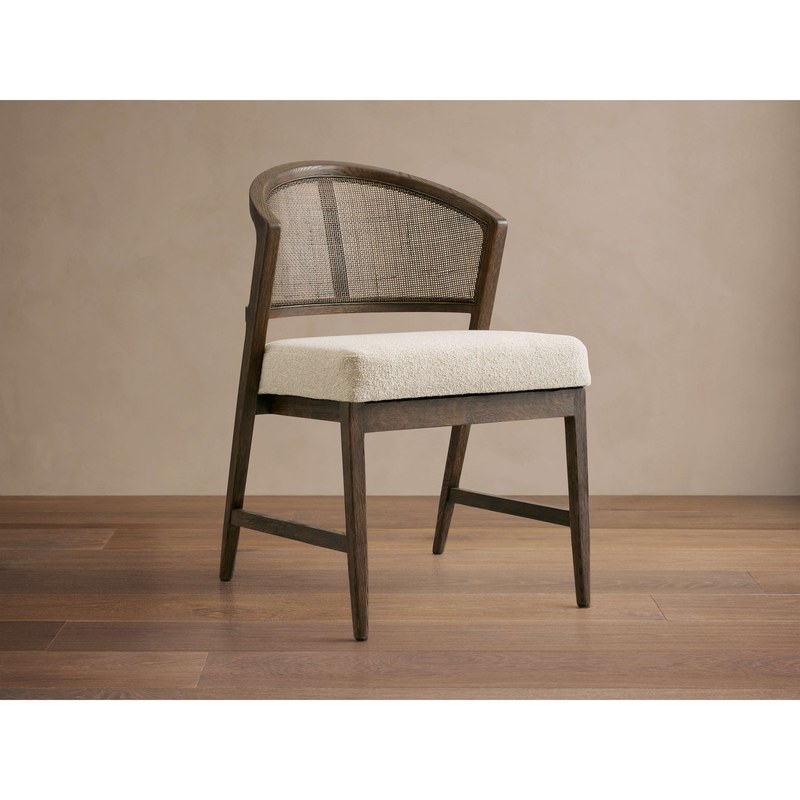 Mid-Century Rattan Leisure Chair with Bouclé Seat and Barrel Back