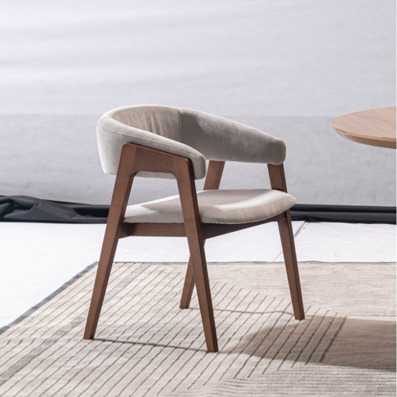 Mid-Century Solid Wood Dining Chair with Velvet Seat