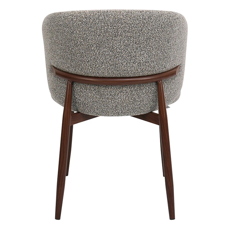 Modern Walnut Armchair with Bouclé Seat, Curved Back and Metal Legs