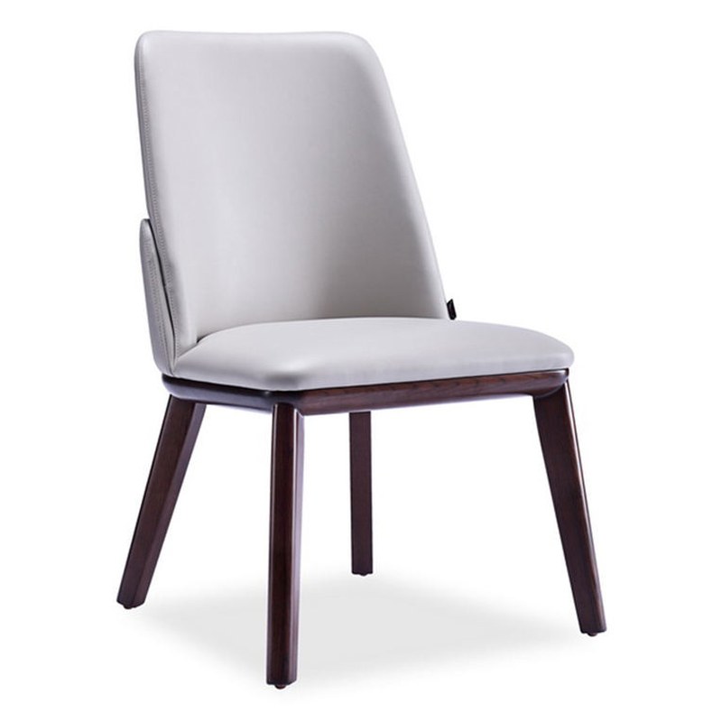 Nordic Solid Wood Dining Chair with Leather Seat and Armless Frame