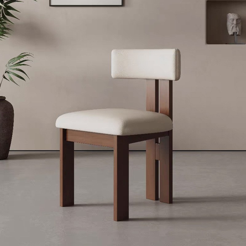 Modern Solid Wood Dining Chair with Leather Seat and Wood Legs