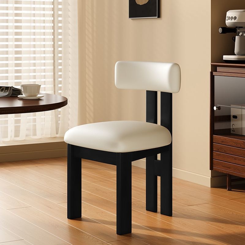 Modern Solid Wood Dining Chair with Leather Seat and Wood Legs