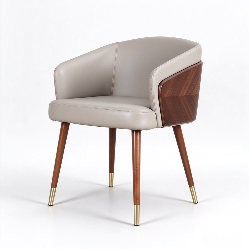 Modern Solid Wood Dining Chair with Leather Seat, Ergonomic Back and Wood Legs