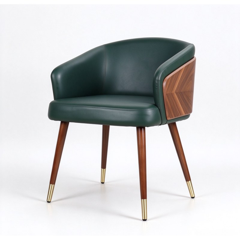 Modern Solid Wood Dining Chair with Leather Seat, Ergonomic Back and Wood Legs