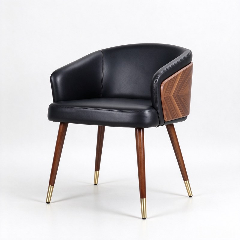 Modern Solid Wood Dining Chair with Leather Seat, Ergonomic Back and Wood Legs