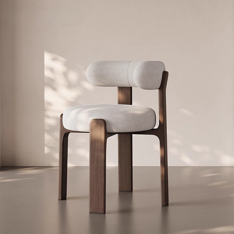 Modern Solid Wood Dining Chair with Leather Seat and Curved Back