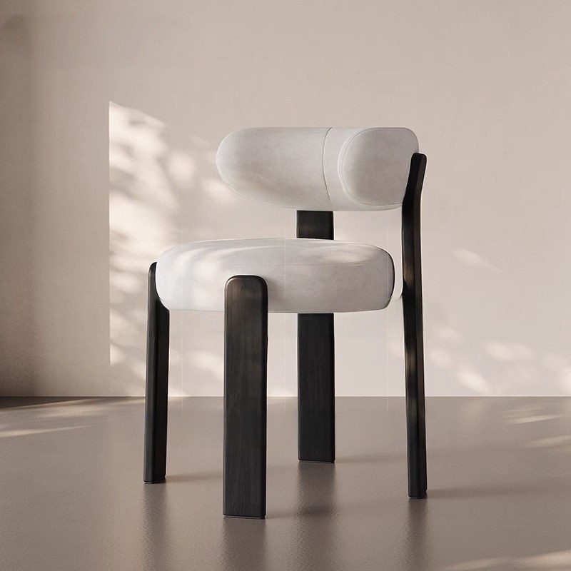 Modern Solid Wood Dining Chair with Leather Seat and Curved Back