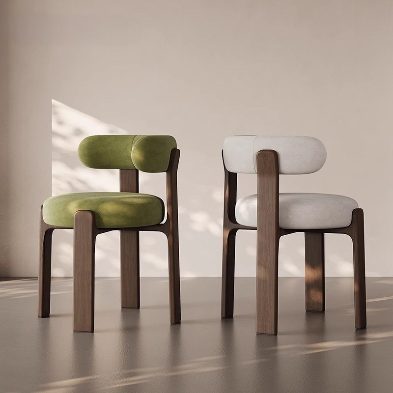 Modern Solid Wood Dining Chair with Leather Seat and Curved Back