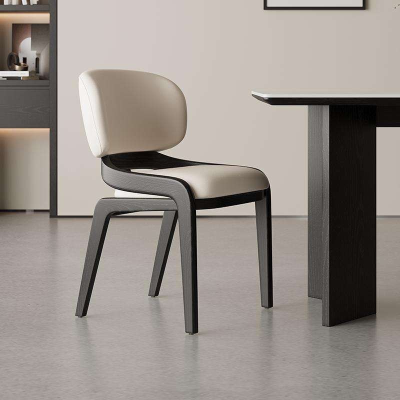 Nordic Solid Wood Dining Chair with Leather Seat and Padded Seat