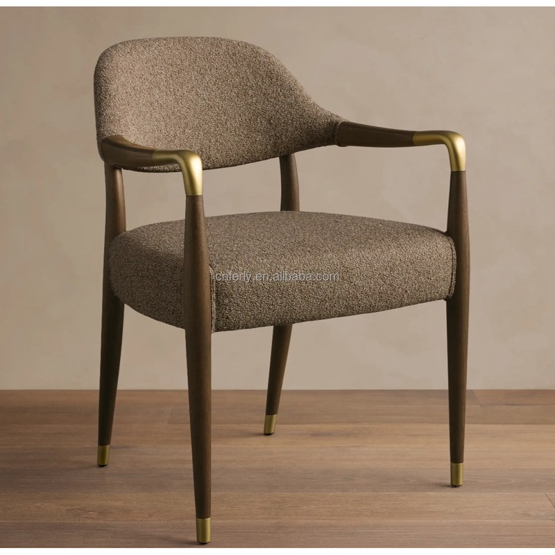 Contemporary Solid Wood Dining Chair with Bouclé Seat