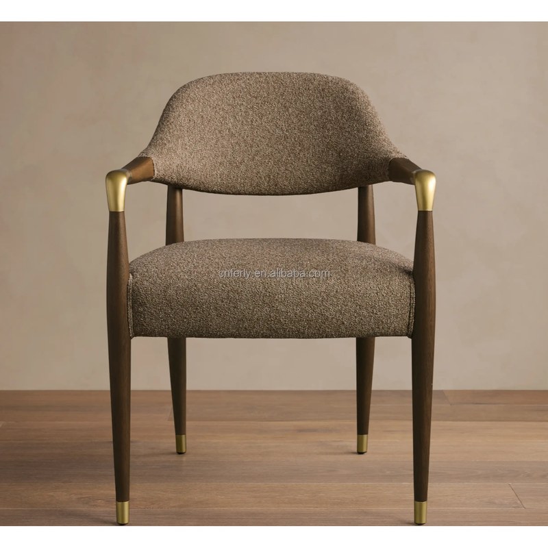 Contemporary Solid Wood Dining Chair with Bouclé Seat