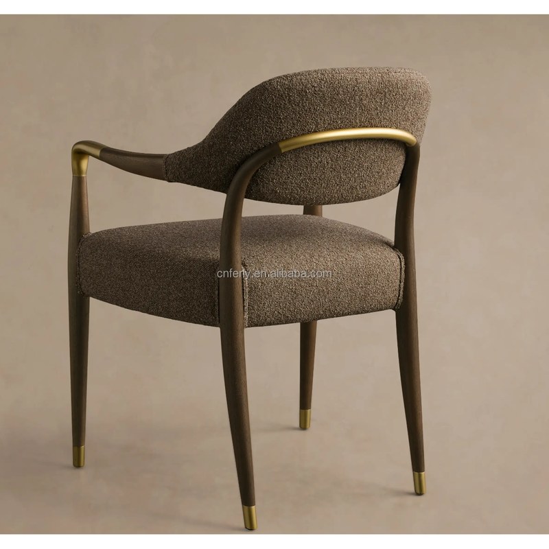 Contemporary Solid Wood Dining Chair with Bouclé Seat