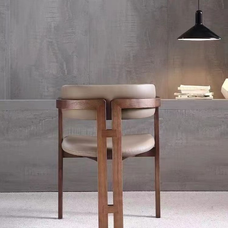 Nordic Solid Wood Dining Chair with Leather Seat and Nappa Leather