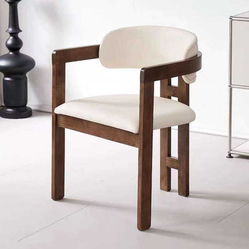 Nordic Solid Wood Dining Chair with Leather Seat and Nappa Leather