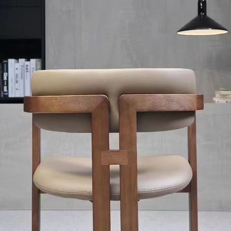 Nordic Solid Wood Dining Chair with Leather Seat and Nappa Leather